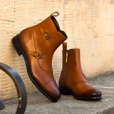 DapperFam Octavian in Cognac Men's Italian Leather Buckle Boot in #color_