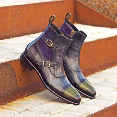 DapperFam Octavian in Grey / Purple / Khaki Men's Hand-Painted Patina Buckle Boot in #color_