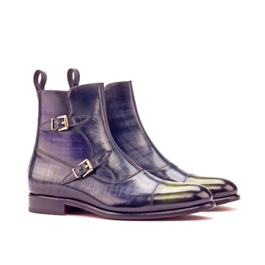 DapperFam Octavian in Grey / Purple / Khaki Men's Hand-Painted Patina Buckle Boot in Grey / Purple / Khaki