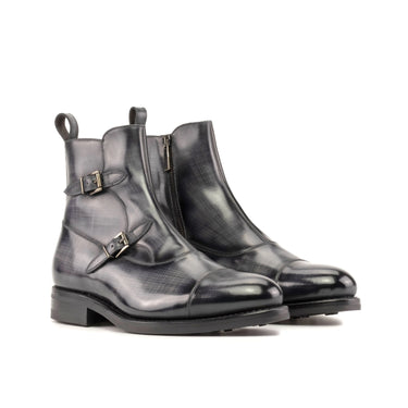 DapperFam Octavian in Grey Men's Hand-Painted Patina Buckle Boot in Grey