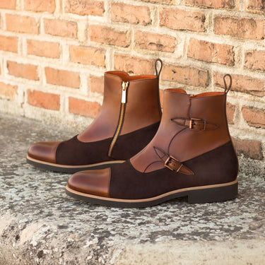 DapperFam Octavian in Med Brown / Brown Men's Italian Leather & Italian Suede Buckle Boot in #color_