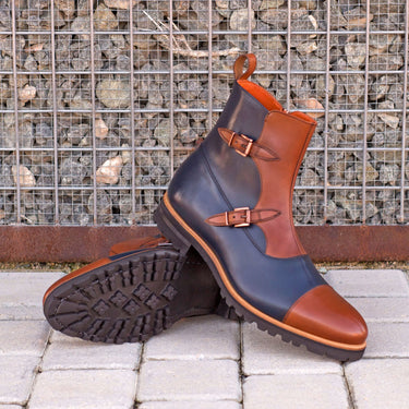 DapperFam Octavian in Med Brown / Navy Men's Italian Leather Buckle Boot