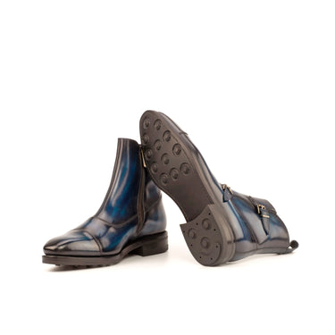 DapperFam Octavian in Navy / Denim Men's Italian Leather & Hand-Painted Patina Buckle Boot in #color_