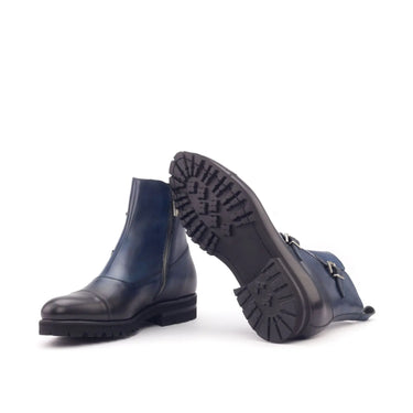 DapperFam Octavian in Navy Men's Italian Leather Buckle Boot in #color_