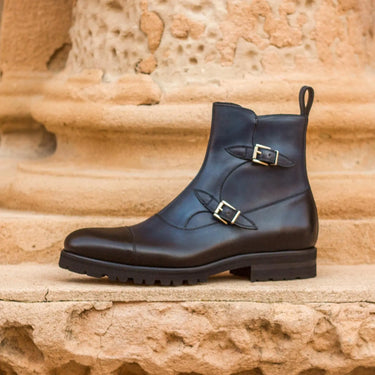 DapperFam Octavian in Navy Men's Italian Leather Buckle Boot in #color_