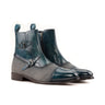 DapperFam Octavian in Turquoise / Light Grey Men's Flannel & Hand-Painted Patina Buckle Boot in Turquoise / Light Grey #color_ Turquoise / Light Grey