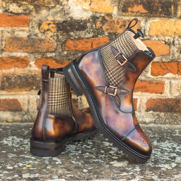 DapperFam Octavian in Tweed / Fire Men's Sartorial & Hand-Painted Patina Buckle Boot