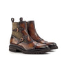 DapperFam Octavian in Tweed / Fire Men's Sartorial & Hand-Painted Patina Buckle Boot in Tweed / Fire #color_ Tweed / Fire