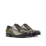 DapperFam Rafael in Khaki Men's Hand-Painted Patina Oxford in Khaki