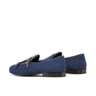 DapperFam Rialto in Jeans / Herringbone / Navy Men's Sartorial & Italian Pebble Grain Leather Monk Slipper
