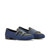 DapperFam Rialto in Jeans / Herringbone / Navy Men's Sartorial & Italian Pebble Grain Leather Monk Slipper