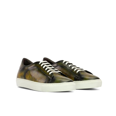 DapperFam Rivale in Green Men's Hand-Painted Patina Trainer in Green D - Standard Width #color_ Green D - Standard Width