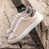 DapperFam Rivale in Nude / Olive Men's Italian Croco Embossed Leather Trainer