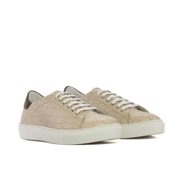 DapperFam Rivale in Nude / Olive Men's Italian Croco Embossed Leather Trainer in Nude / Olive #color_ Nude / Olive