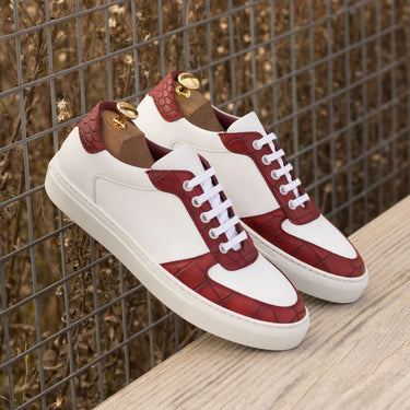 DapperFam Rivale in Red Men's Italian Croco Embossed Leather Trainer