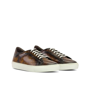 DapperFam Rivale in Tobacco Men's Hand-Painted Patina Trainer in Tobacco