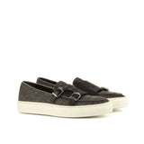 DapperFam Riviera in Black / Herringbone Men's Italian Croco Embossed Leather & Sartorial Monk Sneaker in Black / Herringbone