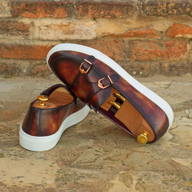 DapperFam Riviera in Brown Men's Italian Leather Monk Sneaker in #color_