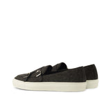 DapperFam Riviera in Herringbone / Dark Grey Men's Flannel & Sartorial Monk Sneaker