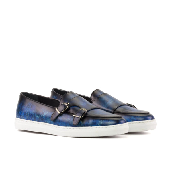 navy blue dress sneakers DapperFam Riviera in Men's Hand-Painted Italian Leather Monk Sneaker, Navy / 8.5 / D Size:S (EU 34) YGroup_Faux Wrap Midi Dress Hotel Kalinga Lord And Smart Finishing Attribute