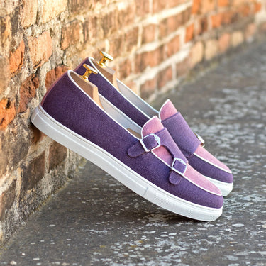DapperFam Riviera in Purple / Plum Men's Linen Monk Sneaker in