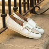 DapperFam Riviera in White / Natural Men's Italian Leather Monk Sneaker