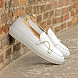 DapperFam Riviera in White Men's Italian Leather Monk Sneaker