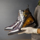 DapperFam Rohan in Aubergine / Tobacco Men's Hand-Painted Patina Jodhpur Boot