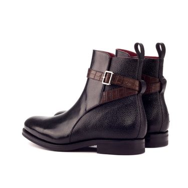 DapperFam Rohan in Black / Dark Brown Men's Italian Embossed & Pebble Grain Leather Jodhpur Boot in #color_