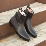 DapperFam Rohan in Black / Dark Grey Men's Flannel & Italian Leather Jodhpur Boot