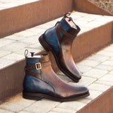 DapperFam Rohan in Brown / Denim Men's Hand-Painted Patina Jodhpur Boot
