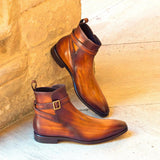 DapperFam Rohan in Cognac Men's Hand-Painted Patina Jodhpur Boot