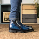 DapperFam Rohan in Denim Men's Hand-Painted Patina Jodhpur Boot