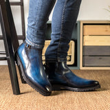 DapperFam Rohan in Denim Men's Hand-Painted Patina Jodhpur Boot