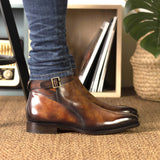 DapperFam Rohan in Fire Men's Hand-Painted Patina Jodhpur Boot