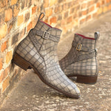 DapperFam Rohan in Grey Men's Italian Croco Embossed Leather Jodhpur Boot
