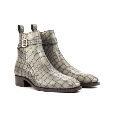 DapperFam Rohan in Grey Men's Italian Croco Embossed Leather Jodhpur Boot in Grey #color_ Grey