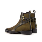 DapperFam Rohan in Khaki / Green Men's Lux Suede & Hand-Painted Patina Jodhpur Boot