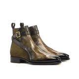 DapperFam Rohan in Khaki / Green Men's Lux Suede & Hand-Painted Patina Jodhpur Boot