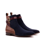 DapperFam Rohan in Navy / Med Brown / Burgundy Men's Italian Leather & Lux Suede Jodhpur Boot