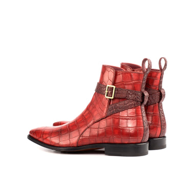 DapperFam Rohan in Red / Burgundy Men's Italian Croco Embossed Leather Jodhpur Boot in #color_