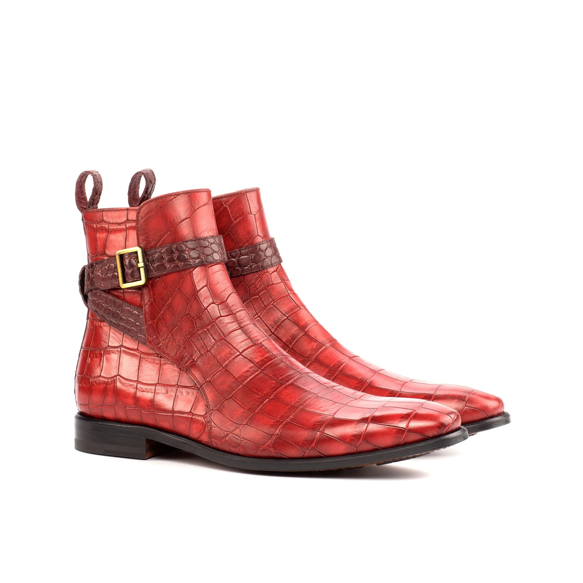 Rohan in Burgundy / Red Men's Italian Croco Embossed Leather Jodhpur Boot by DapperFam Red / Burgundy / 16.5 / EE