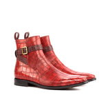 DapperFam Rohan in Red / Burgundy Men's Italian Croco Embossed Leather Jodhpur Boot