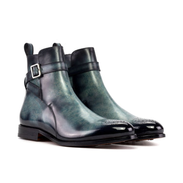 DapperFam Rohan in Turquoise Men's Hand-Painted Patina Jodhpur Boot in Turquoise #color_ Turquoise
