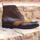 DapperFam Valiant in Black / Dark Brown / Camel Men's Italian Leather & Lux Suede Military Brogue in Black / Dark Brown / Camel