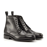 DapperFam Valiant in Black Men's Italian Leather Military Brogue — Style 5012