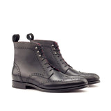 DapperFam Valiant in Black Men's Italian Suede & Pebble Grain Leather Military Brogue