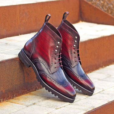 DapperFam Valiant in Burgundy / Grey Men's Hand-Painted Patina Military Brogue in #color_