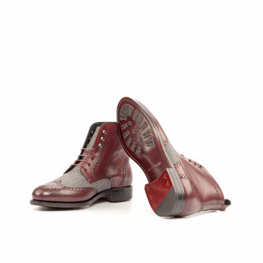 DapperFam Valiant in Burgundy / Light Grey Men's Flannel & Italian Leather Military Brogue in #color_