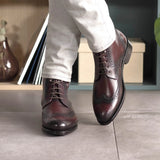 DapperFam Valiant in Burgundy Men's Italian Leather Military Brogue